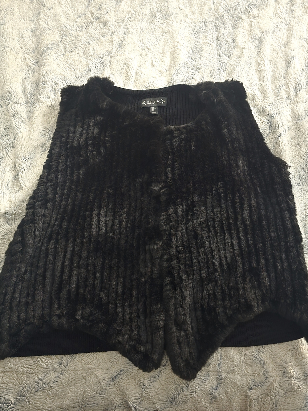 Women's Nanette Lepore Black Faux Fur Vest with Ribbed Knit Back - XL